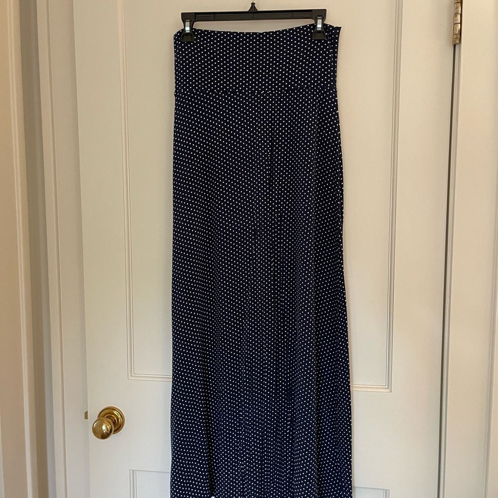 Loveappella Blue and White Pleated Maxi Skirt A-Line Resort Wear